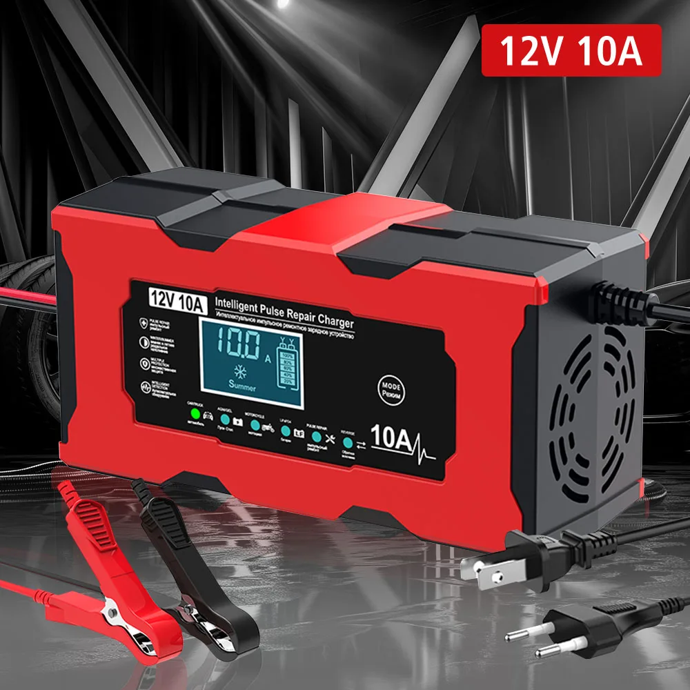 Carregadores de bateria de automóvel 12v 10a ferramenta de reparo de pulso inteligente para ferro baterias de chumbo-ácido de lítio carregadores de carro de célula de armazenamento
