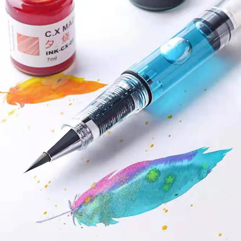 แบบพกพาโปร่งใสแปรงประดิษฐ์ตัวอักษรพังพอนผม Soft TIP แปรงสีน้ําปากกาเติมหมึก Fountain Art Drawing ปากกา