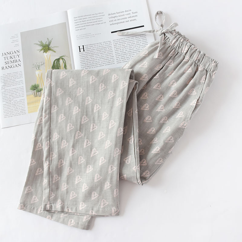 Frühling und Sommer Paare Hause Hosen Frauen Baumwolle Doppel Gaze Dünne Schlaf Hosen Schlaf Bottoms Casual Druck Pyjamas