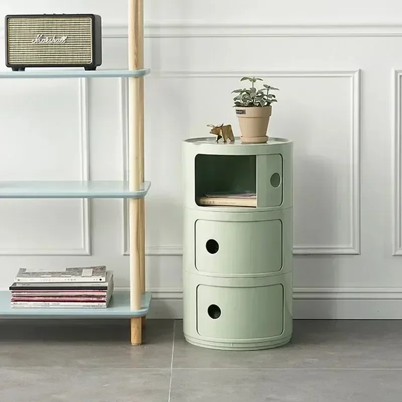 Multi-layer Round Bedside Table,Plastic Storage Cabinet Small Side Cabinet Living Room Modern Simple Creative Storage Cabinet