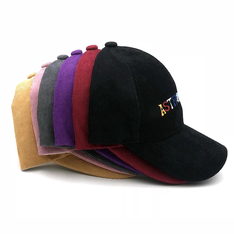 봄 가을 코듀로이 야구 모자 남성 여성 빈티지 ASTROWORLD 편지 수 놓은 모자 남여 조정 가능한 Snapback 힙합 모자