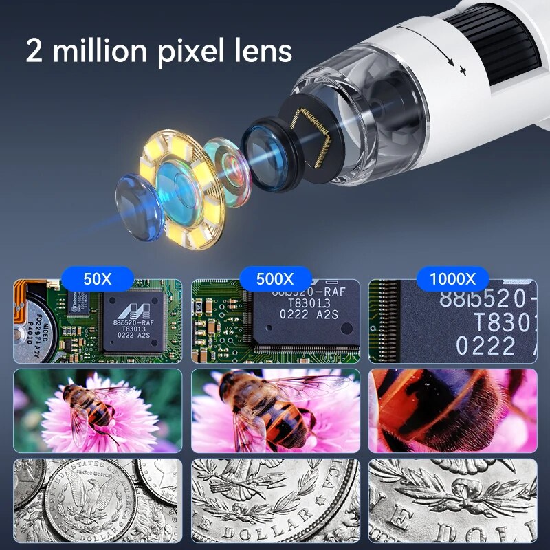Microscopio digitale LCD 1000X 4.3 "Microscopio moneta 1080P 8 luci LED Lente d'ingrandimento USB Saldatura Riparazione Video microscopio per moneta