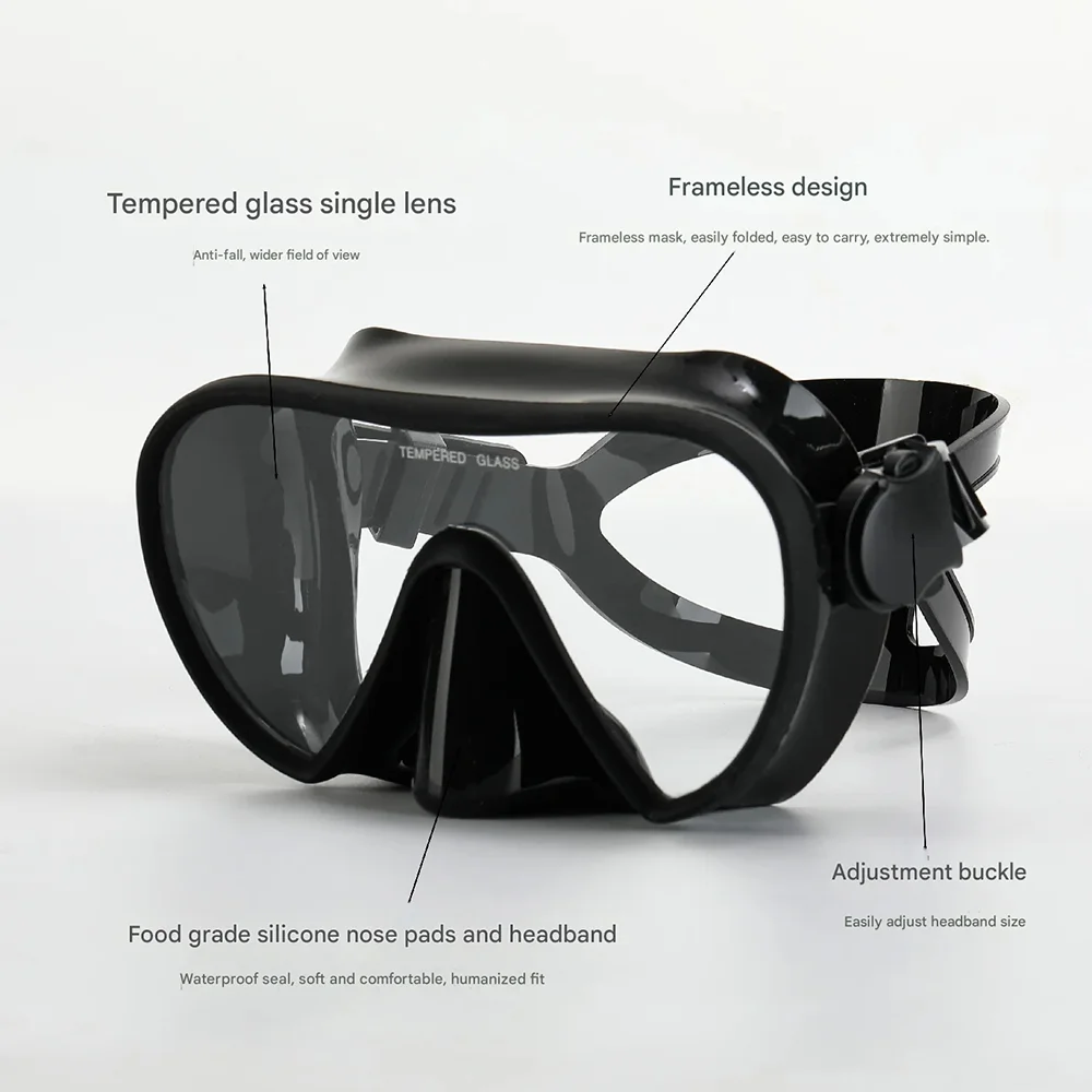 Máscara de buceo sin marco, juego de snorkel húmedo, volumen interno bajo, silicona suave pura, gafas de buceo para Entrenamiento de natación ajustables