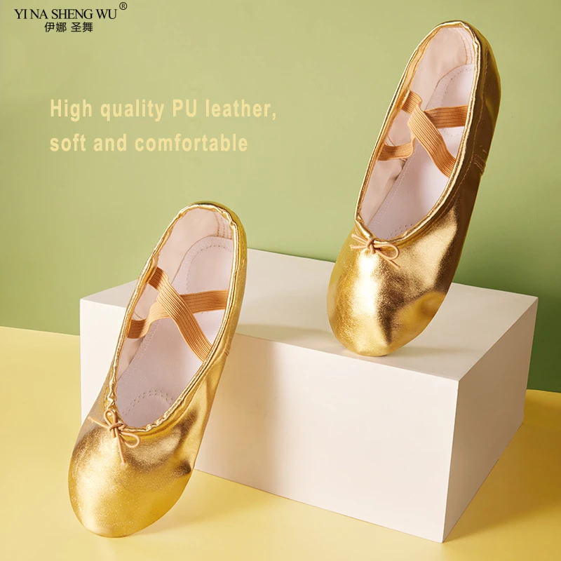 เด็กรองเท้าเต้นรํา Soft Sole PU หนัง Cat Claw รองเท้าผู้หญิงโยคะทองเงินรองเท้าเต้นรําบัลเล่ต์เต้นรํารองเท้าขายส่ง
