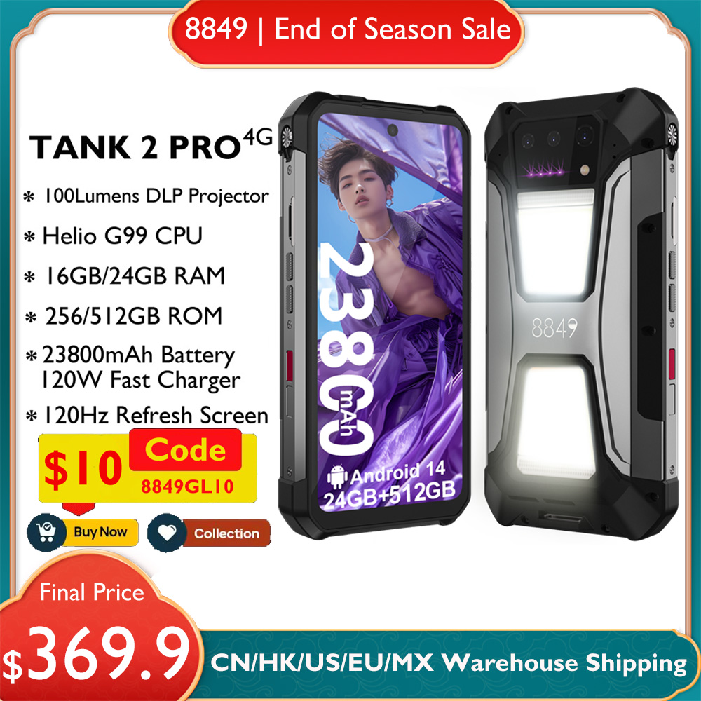 UE EE. UU. MX almacén 8849 Tank 2 PRO proyector de teléfono inteligente resistente 24GB 512GB 100MP 23800mAh 120W Android 14 Dual Sim NFC OTG teléfono