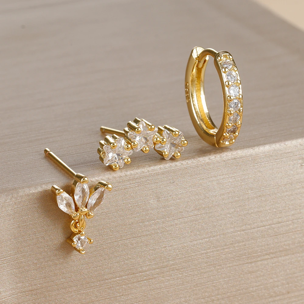 Conjunto de pendientes Piercing con colgante de estrella de lujo para mujer, aretes de acero inoxidable con circonita Punk, joyería para mujer, 3 uds.