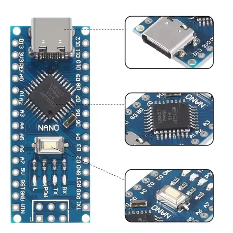 Контроллер Nano 3.0 Type-C, совместимый с USB-драйвером Arduino nano CH340 с кабелем NANO V3.0 ATMEGA328P Type-C