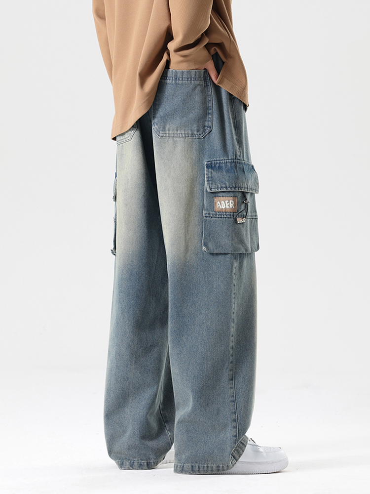 2024 otoño nuevos pantalones vaqueros Cargo para hombres talla grande 8XL 7XL 6XL bandas de hilo pantalones vaqueros de pierna ancha de algodón pantalones vaqueros rectos holgados