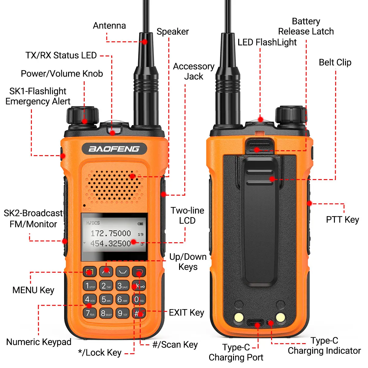 Baofeng UV-10R Pro Walkie Talkie Typ-C Ladegerät Drahtlose Kopierfrequenz VHF UHF Handheld Zweiwegradio 999CH Für Reisen Angeln