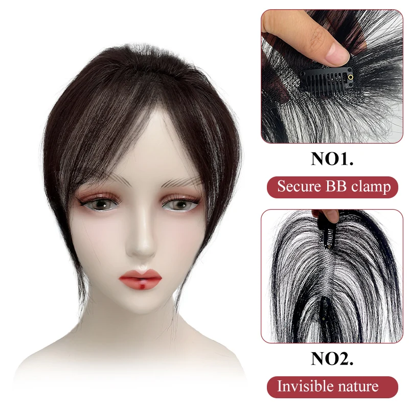 ผมมนุษย์ธรรมชาติหน้าผาก Fringes ผม Bangs 3D ภาษาฝรั่งเศสคํา Bangs วิกผมสําหรับผมผู้หญิงชิ้นหัวผ้าม่านชิ้นแปดรูป Bangs