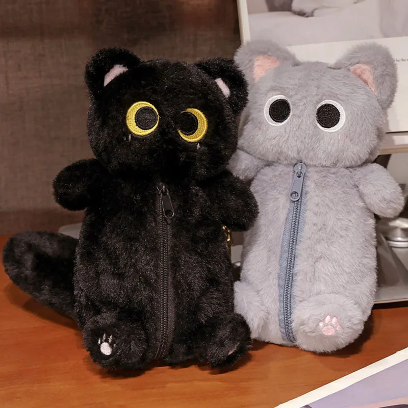 Astuccio per matite in peluche con gatto siamese Astuccio per cancelleria di grande capacità con animali di peluche Design carino Astuccio per matite per gatti con bambole di cartone animato Apprendimento