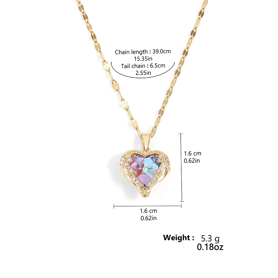 ZAKOL splendida collana con ciondolo a forma di cuore d'amore con zirconi colorati per le donne regalo di gioielli con catena al collo in acciaio inossidabile di moda
