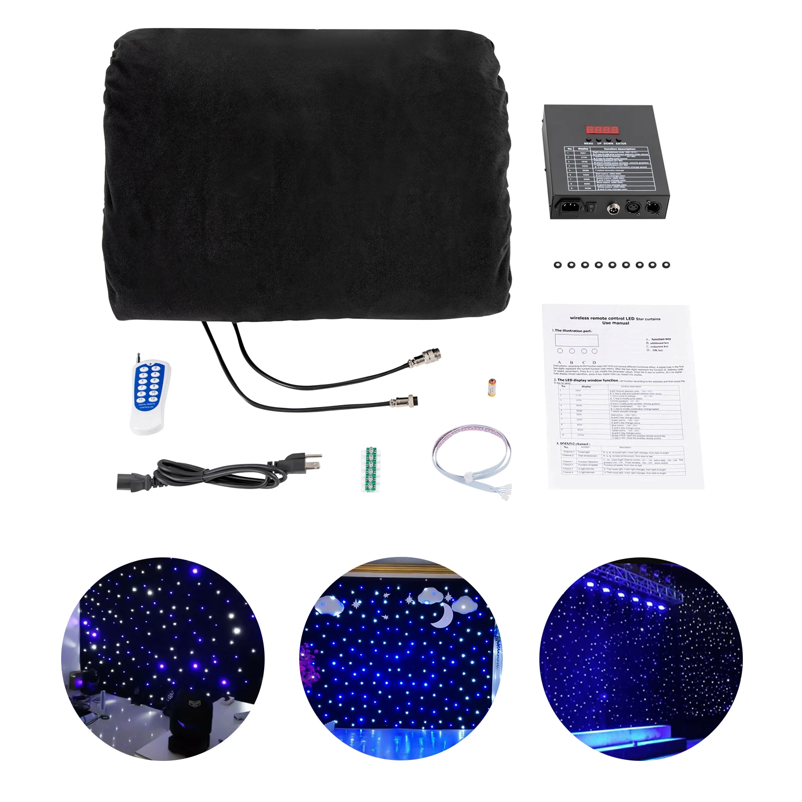 Black LED Stage Star Backdrop(Easy to Use) - Foldable&Truss Mountable(Multiple Holes), Remote Control&4 Modes(Auto/DMX512