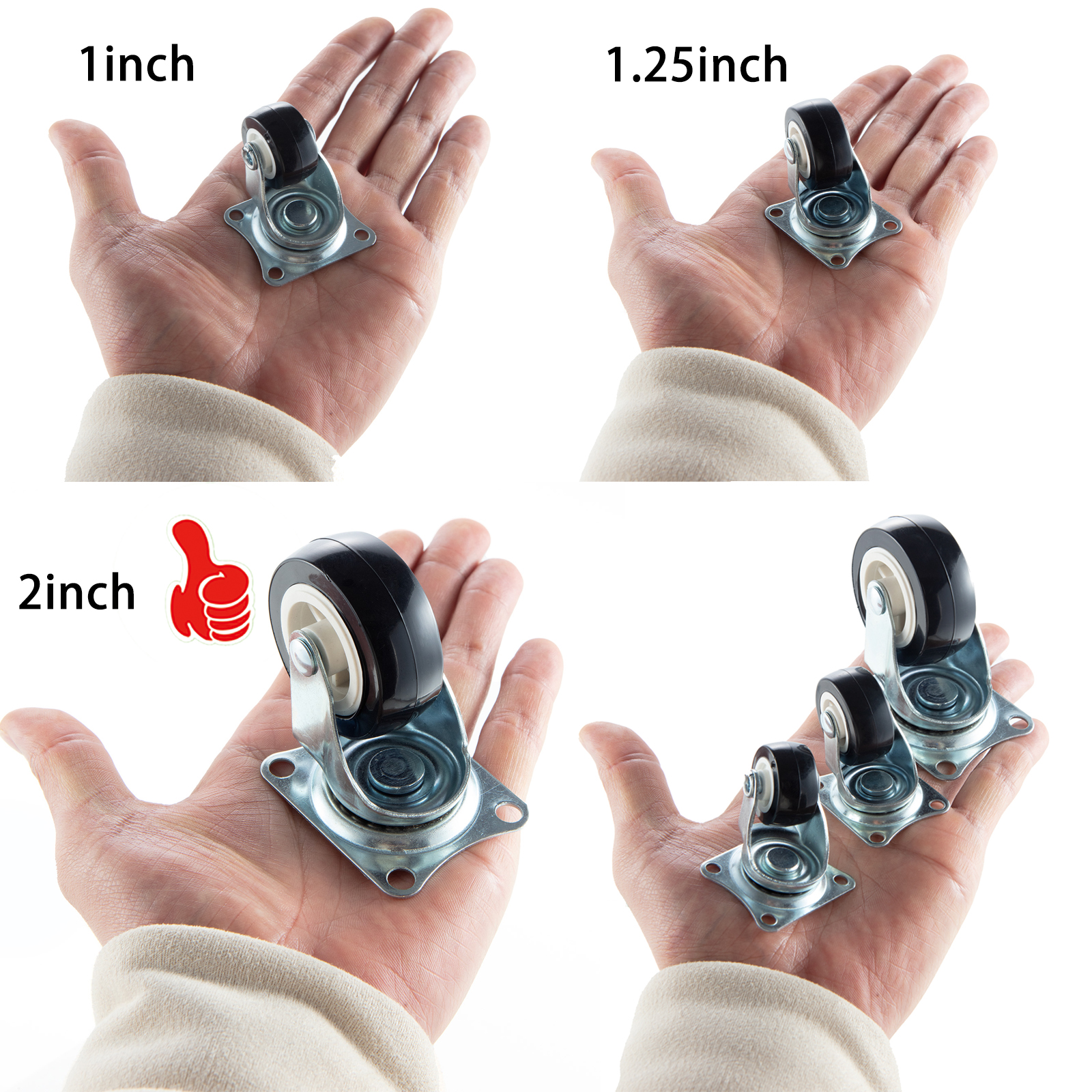 Conjunto de 4 rodízios para móveis de PVC de 1 "/1,25"/2 ", resistentes ao desgaste, mudos, universais, rodas pesadas, rodízio giratório de 360 graus