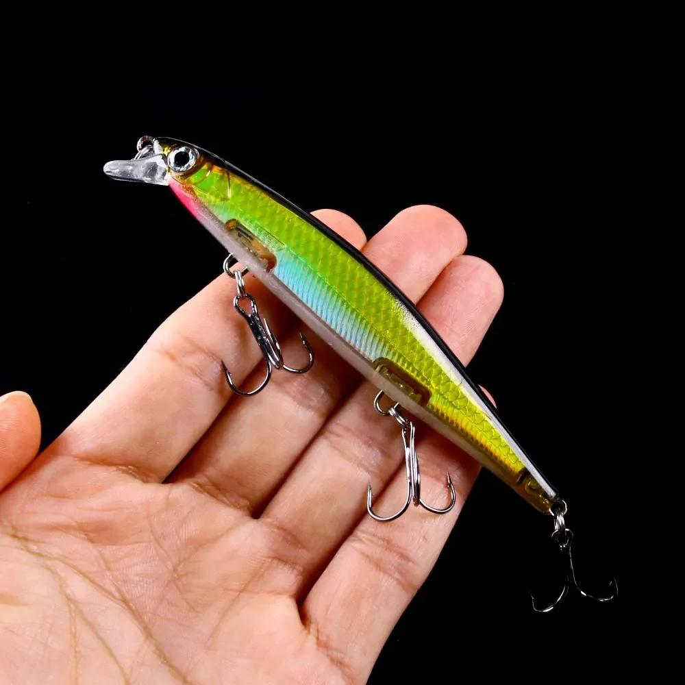 1pc minnow isca de pesca laser duro artificial isca 3d olhos 11cm 13g wobblers carpa equipamento de pesca afundando lento jerkbait