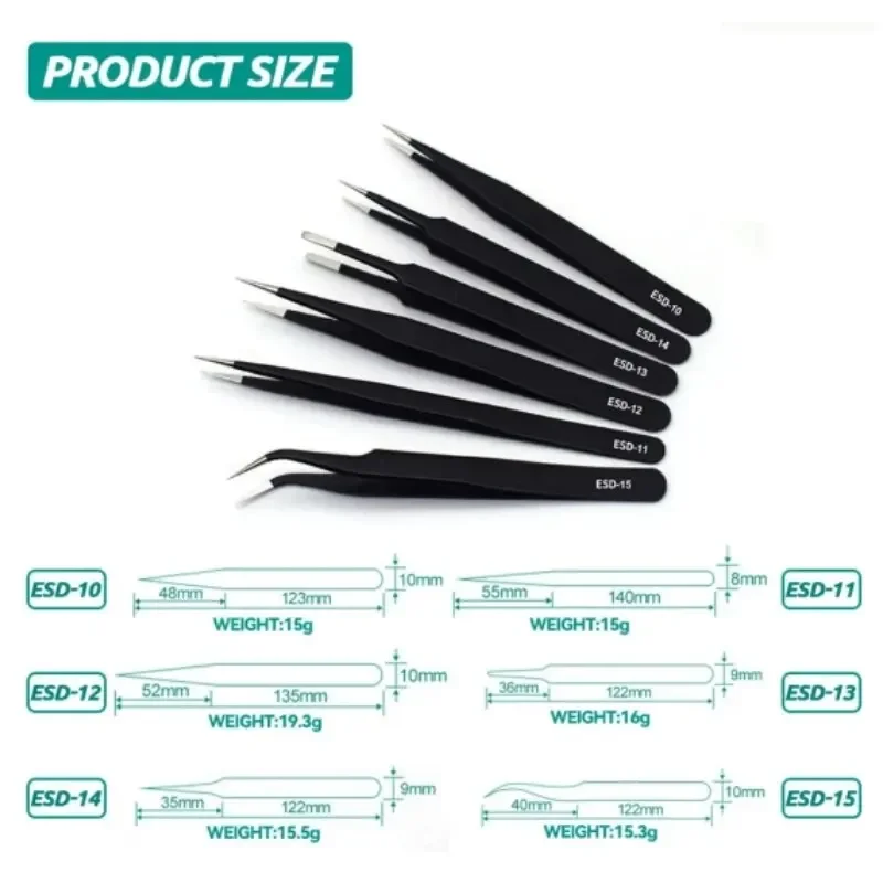 Pinzette nere dritte curve in acciaio inossidabile per nail art con strass, strumento per la raccolta di paillettes, perline, set di utensili manuali