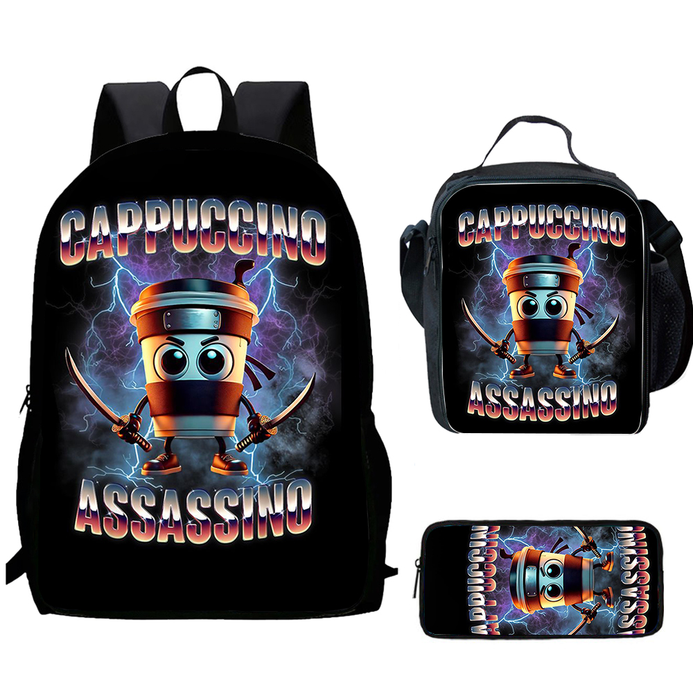 I-Italian Brainrot プリント 1/3 個バックパック漫画スクールバッグ少年少女のためのランチバッグ筆箱バックパック子供リュックサック
