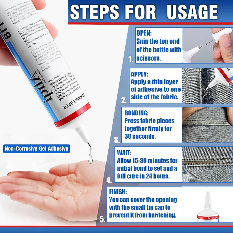 Powerful Fabric Glue Quick Dry Fabric Patching Glue Versatile Fabric Repair Seam Adhesive for Clothing Textiles Waterproof Agent