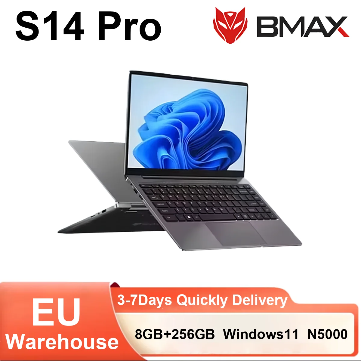 Bmax Laptop S14 Pro Intel N5000 Prozessor 8 GB Speicher 256 GB Solid State Drive 1920 x 1080 14 Zoll Windows 11 Wi-Fi Notebook-Computer