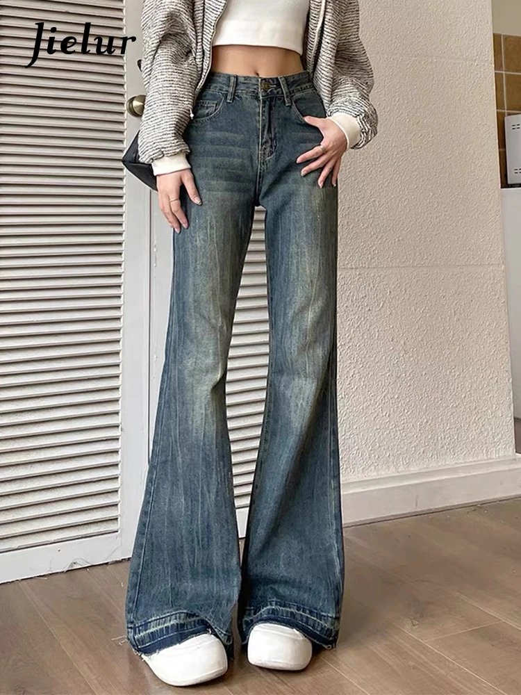 Jielur-pantalones vaqueros ajustados informales para mujer, Jeans de estilo americano, Chic, de oficina, con bolsillos, básicos, color azul, a la moda, para invierno