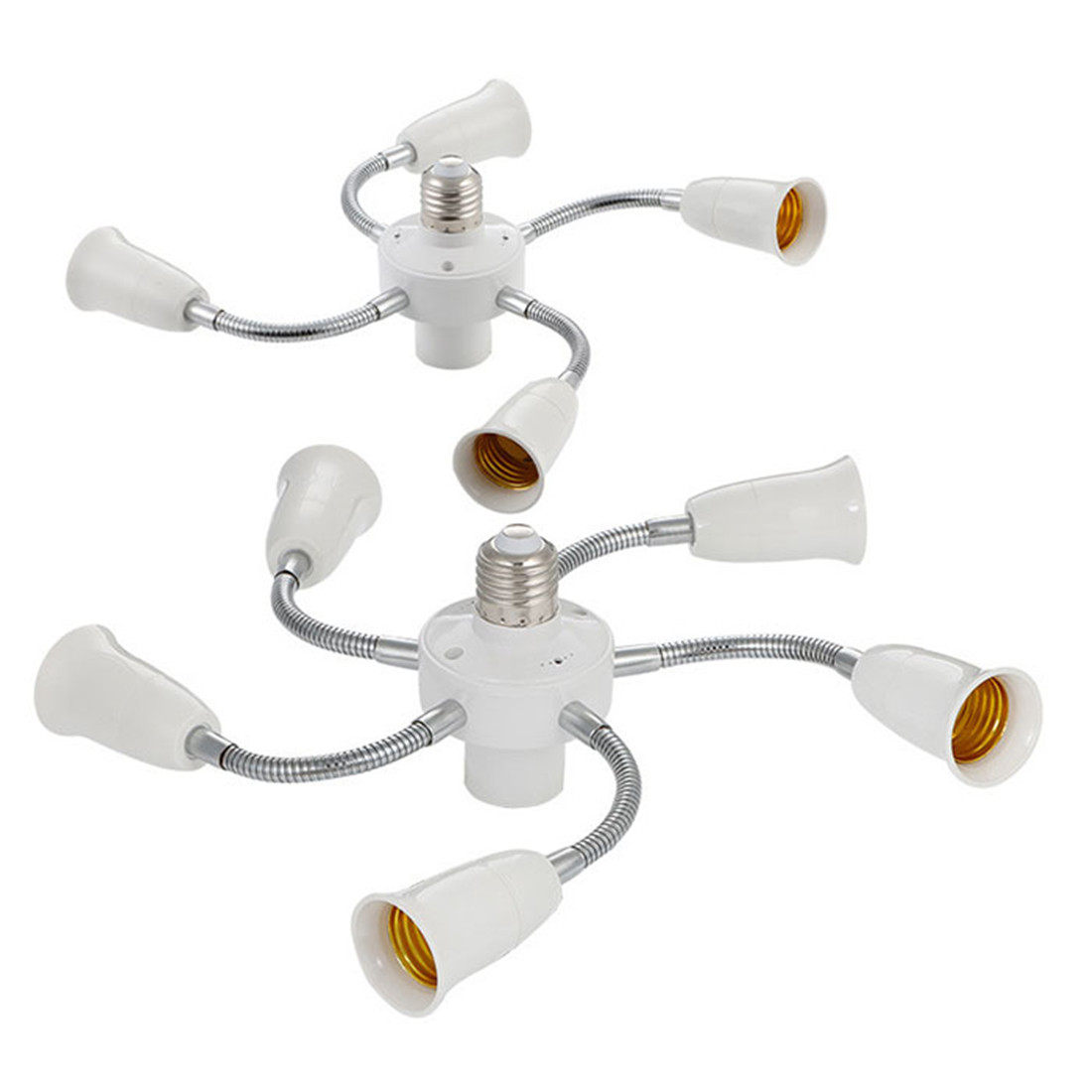 Adjustable White E27 Base Light Socket Splitter Gooseneck LED Bulbs Holder Converter with Extension Hose 3 4 5 Way Adapter