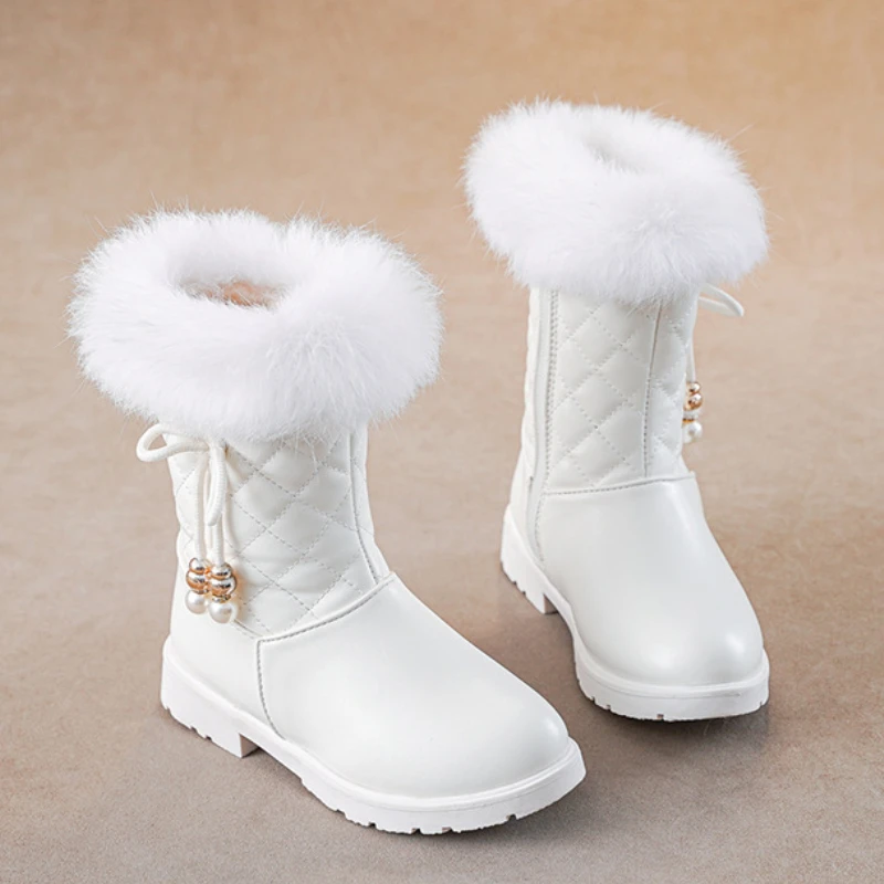 Botas de invierno para niña, botas de tubo largas versátiles a la moda, botas de algodón informales cómodas, zapatos cálidos de princesa para niña, botas de nieve simples de terciopelo