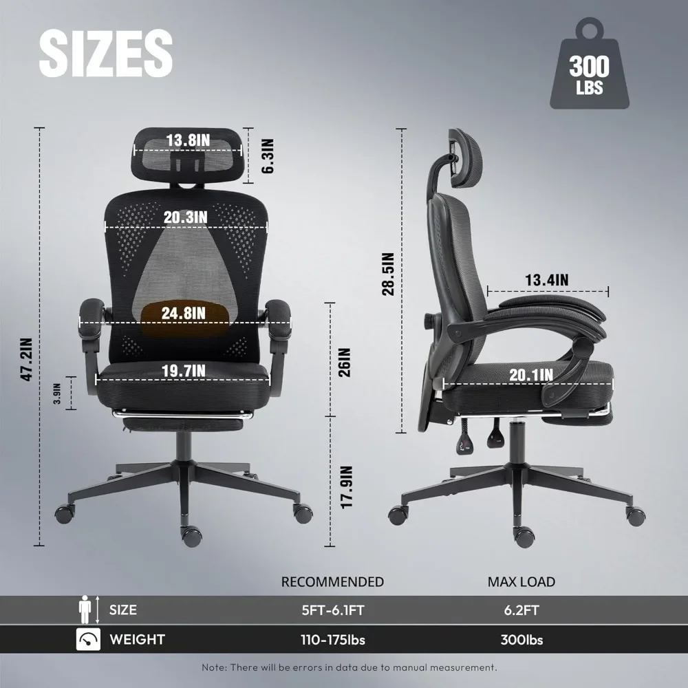 Ergonomic Office Chair,Breathable Mesh Computer Chair with Pocket Spring Cushion,Comfy Desk Chair with Adjustable Lumbar Support