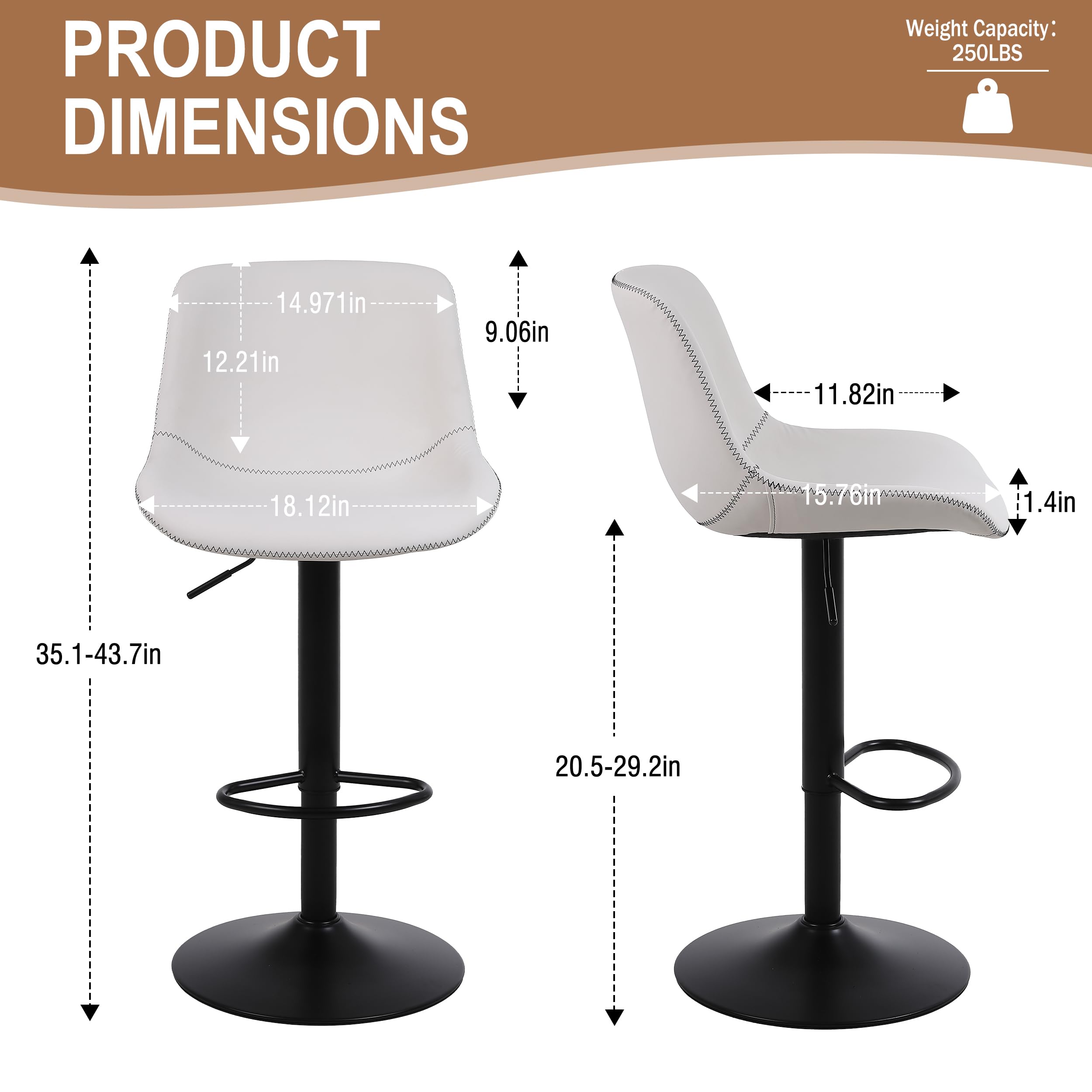 Bar Taburete, Taburete Giratorio con Respaldo, Sillas de Bar Modernas Ajustables, Farbe Blanco