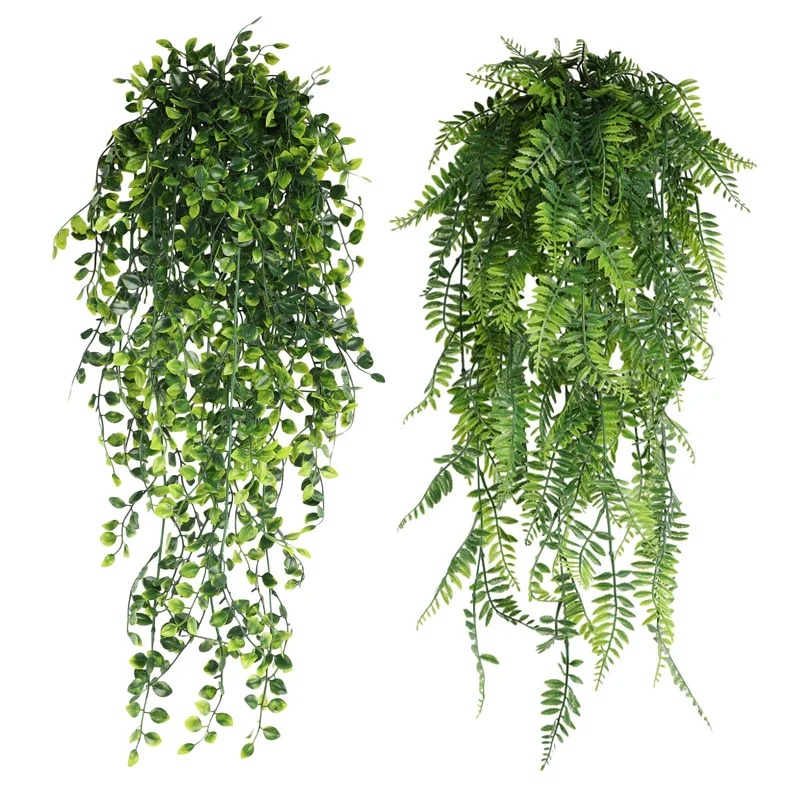 Persian fern Leaves Vines Home Room Decor Hanging Artificial Plant Plastic Leaf Grass Wedding Party Wall Balcony Decoration
