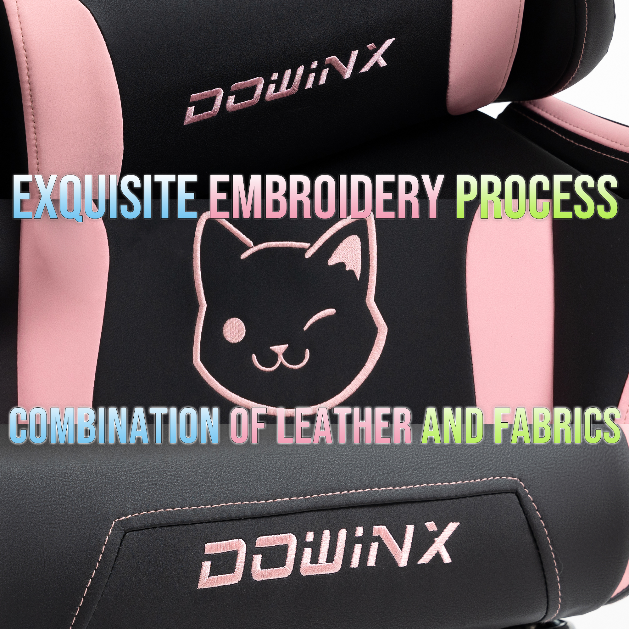 Dowinx Gaming-Stuhl, süß, mit Katzenohren und Massage-Lendenwirbelstütze, ergonomischer Computerstuhl für Mädchen mit Fußstütze und Kopfstütze