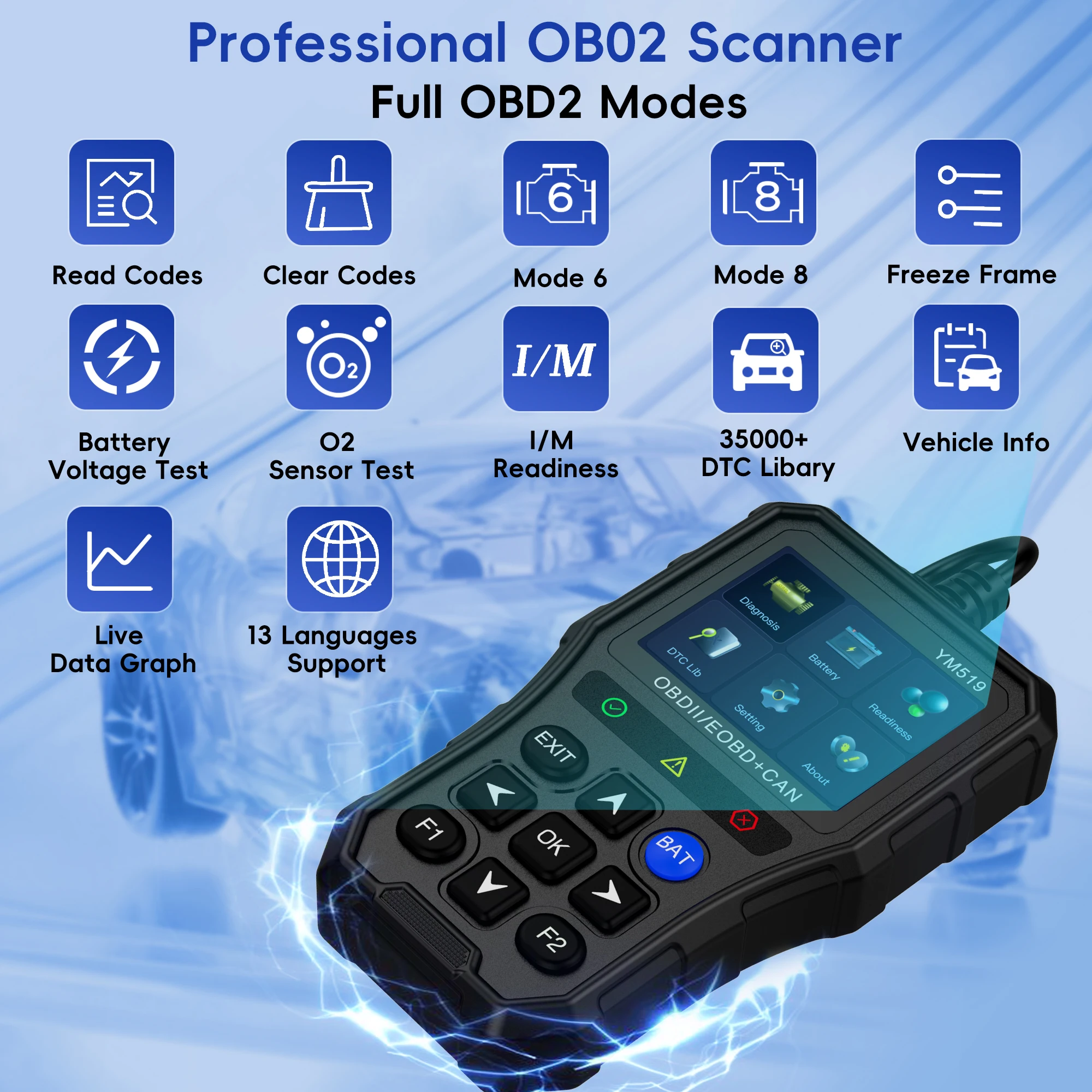 OBD2-Scanner, Live-Daten, professioneller Mechaniker, OBDII-Diagnosecode-Lesegerät für die Prüfung der Motorlicht-Batteriespannung