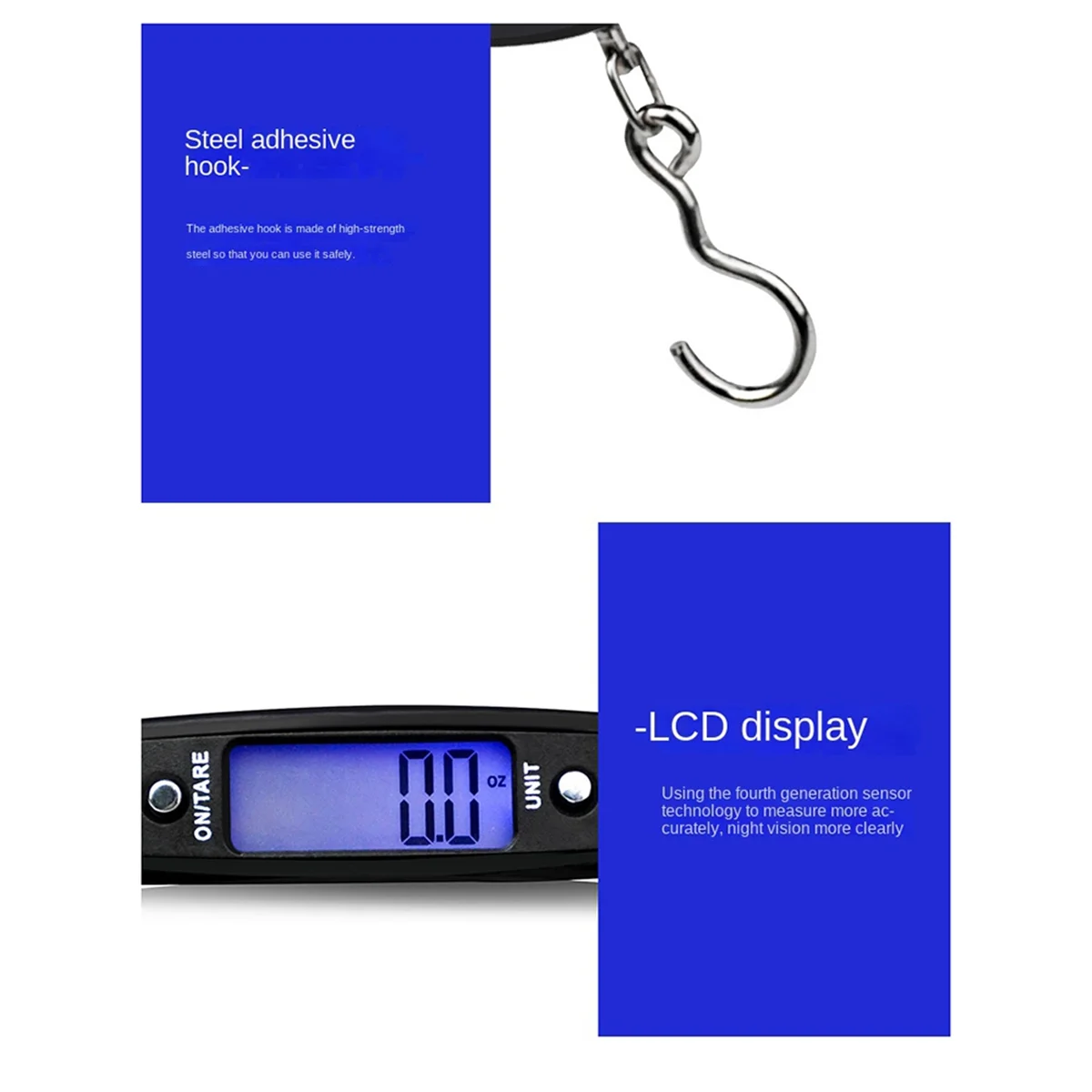A72P 50KG Travel Luggage Scale Portable Handheld Electronic Scale with Hook Weighing, Express Fishing Handheld Scale