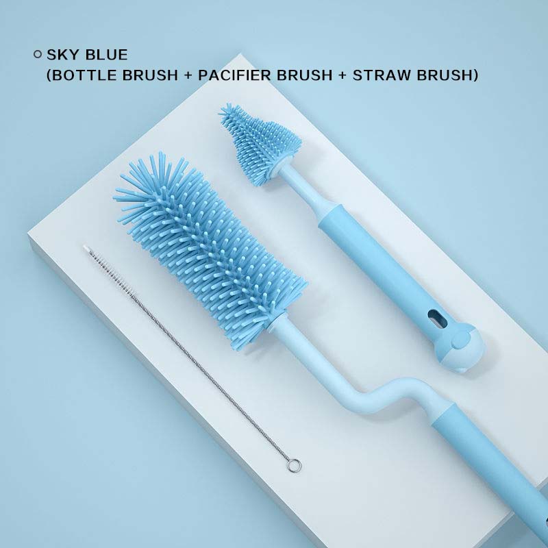 Escova de limpeza de garrafa de silicone, chupeta de bebê, purificador de palha, escova pequena, copo de vidro de 360 graus, conjunto de ferramentas de limpeza de cozinha