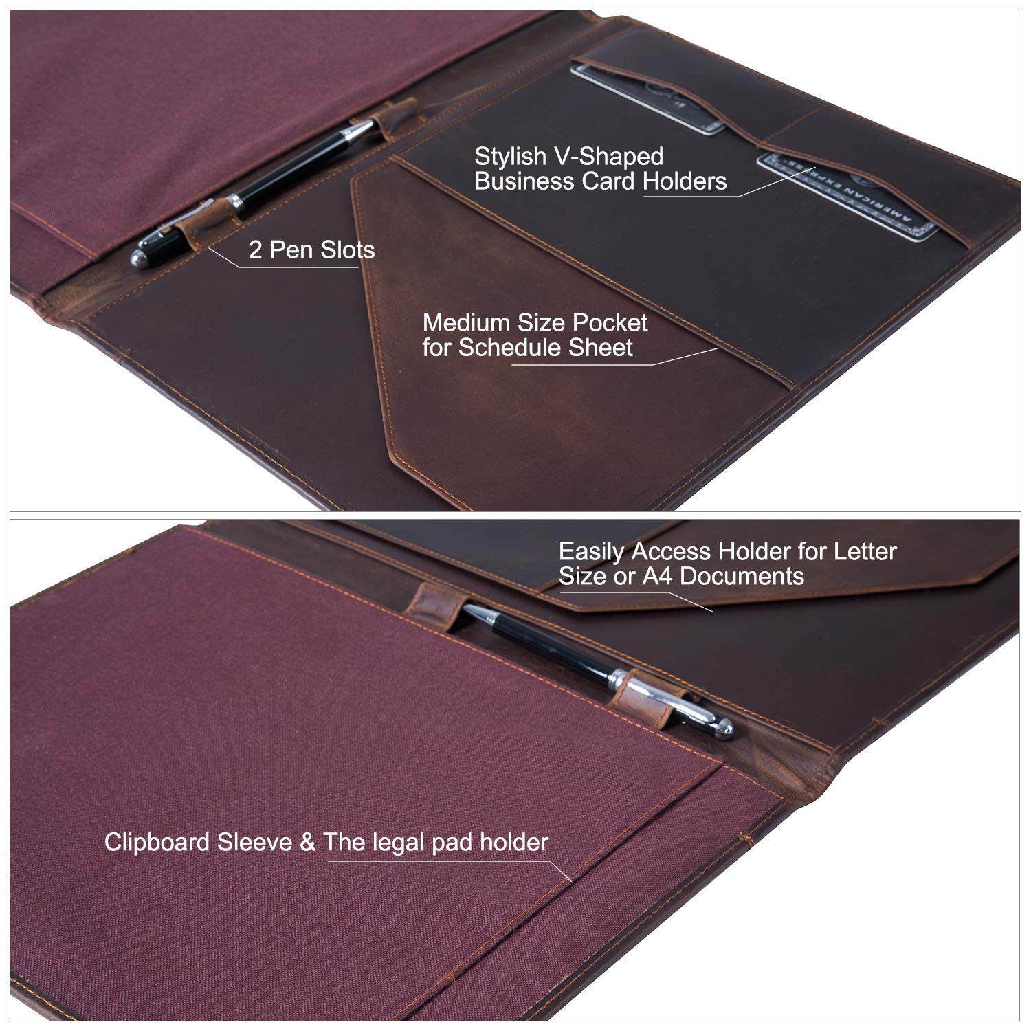 Vintage Genuine Leather Notepad Clipboard A4 Folder Legal Pad iPad 10.5" Tablet Case 33.5x25.4x3cm 0.8kg