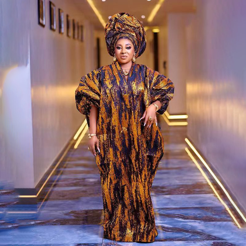 Robe ample en tissu jacquard doré, personnalisée, cher, pour mère afro-américaine