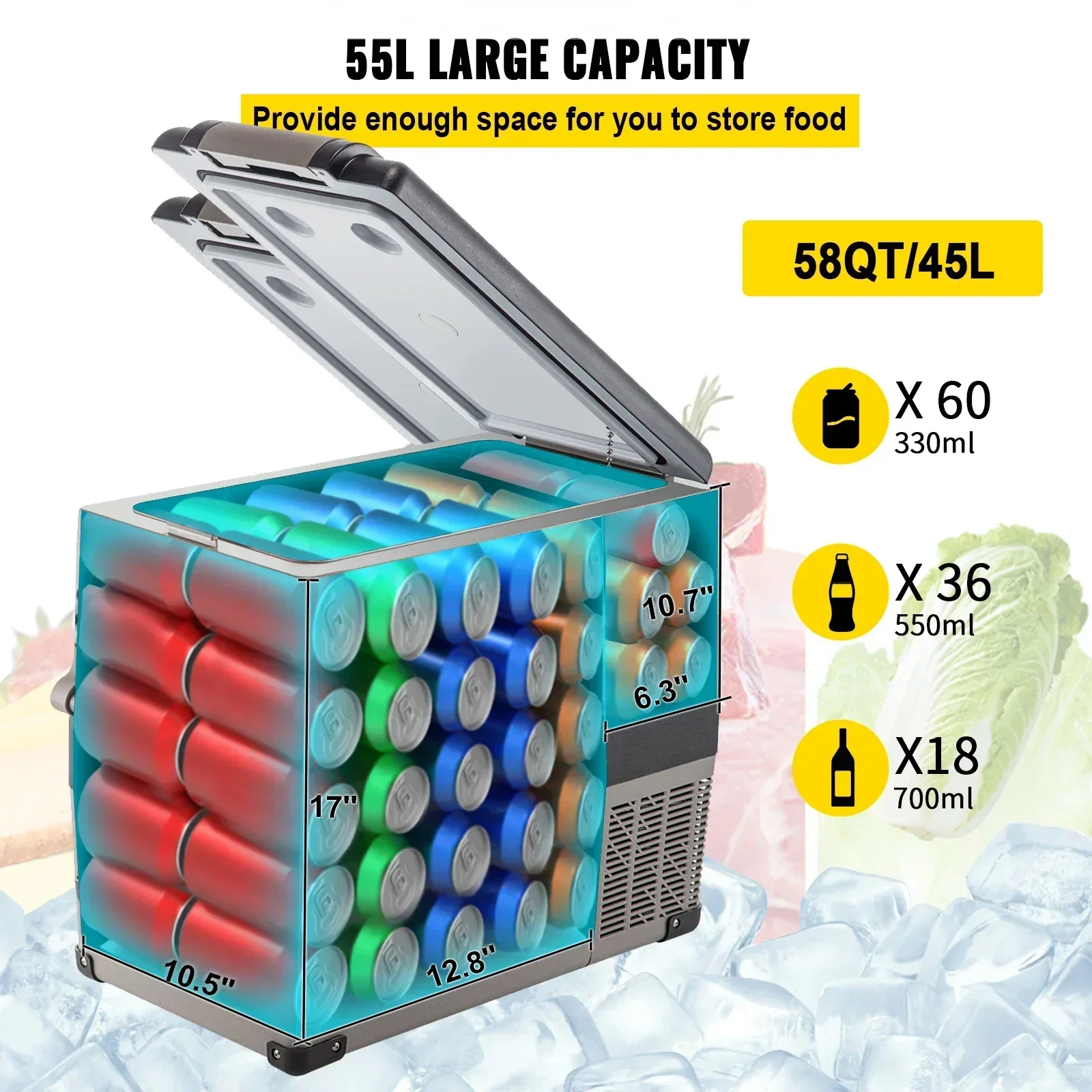 Sihao Frigorifero per auto 15L-55L Mini frigorifero congelatore Compressore portatile Dispositivo di raffreddamento 12/24V DC 110-240V Contenitore di ghiaccio Guida Campeggio Picnic