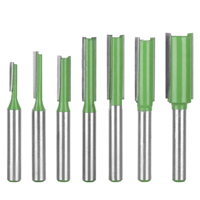 7 Pcs Straight Knife 1/4" Shank Woodworking Milling Tools Double-Edged Grooving Trimmer Machine Electric Tool Accessories