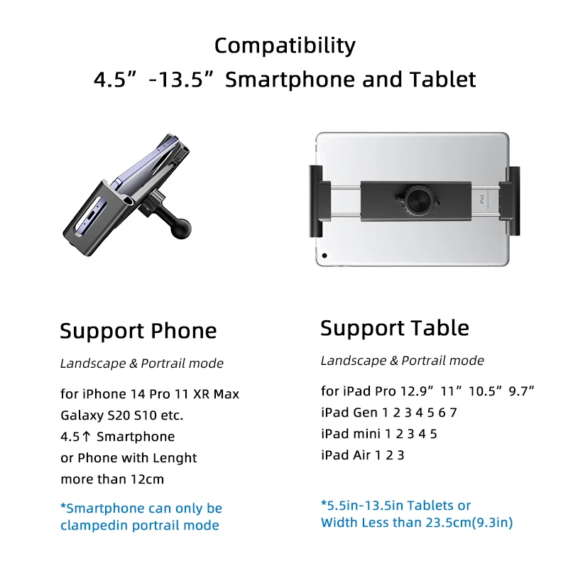 Soporte Universal 2 en 1 para motocicleta, soporte para tableta con ángulos ajustables, soporte de 4,5-13,5 "para Ipad Air Mini 2 3 4, soporte para tableta