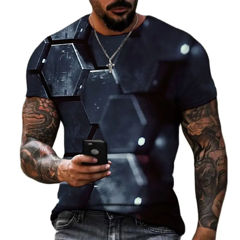3D Tシャツ男性のファッションヒップホップ O ネック半袖トップス抽象原宿メンズ Tシャツ特大 Tシャツシャツ男服