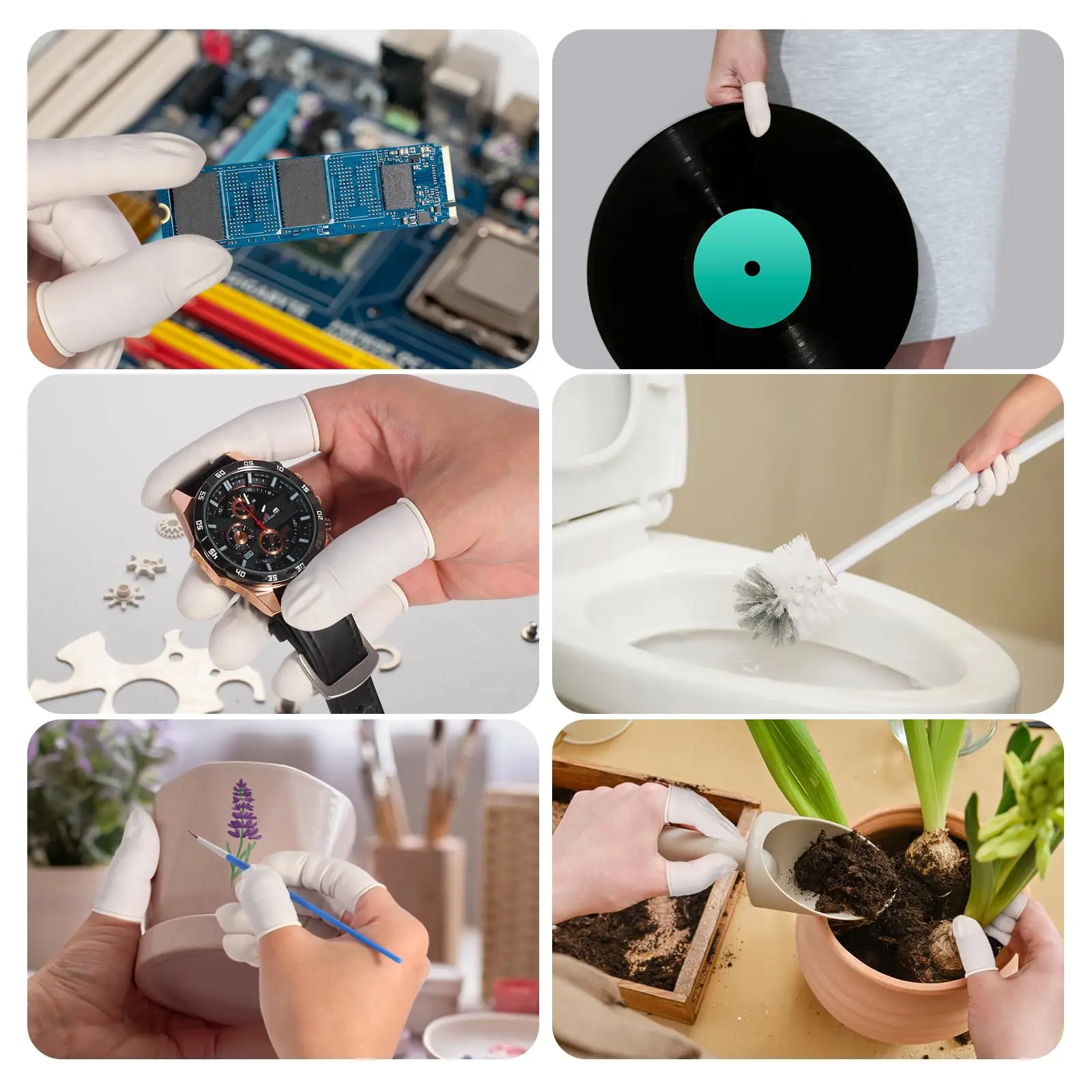 100 Uds. Cunas de látex para dedos, protectores de dedos desechables no alergénicos sin polvo para belleza, manicura, reparación electrónica