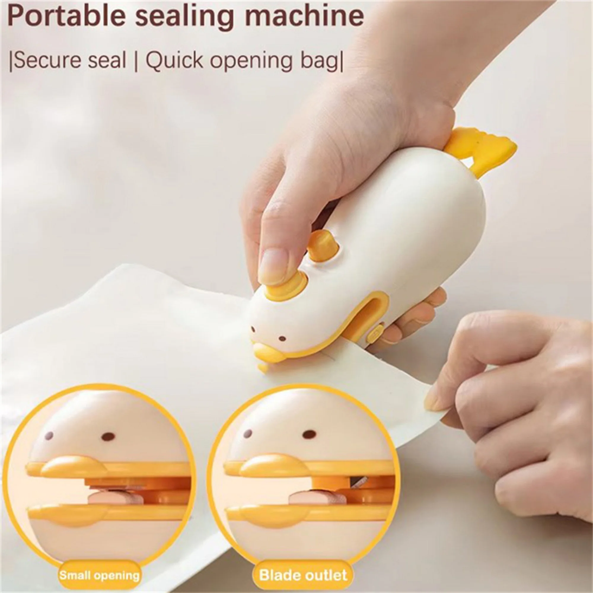 Sellador de bolsas recargable al vacío de pato lindo para frescura, utensilio de cocina portátil de fácil uso, Mini 2 en 1