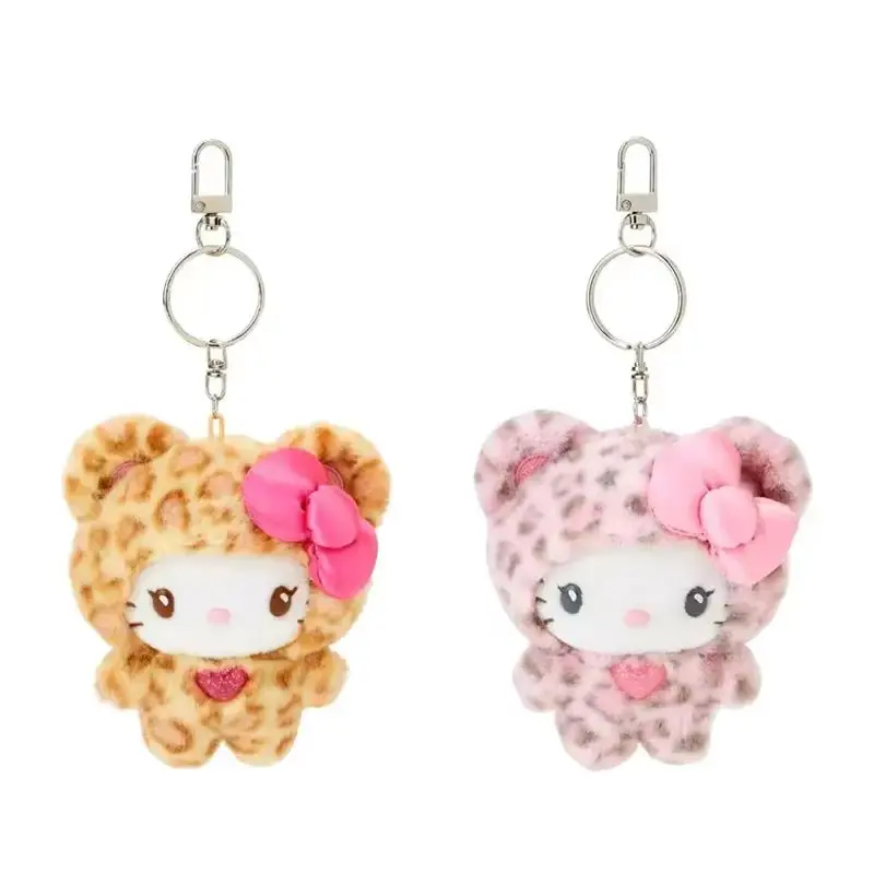 Hello Kitty เสือดาวพิมพ์ตุ๊กตา Plush กระเป๋าเป้สะพายหลังการ์ตูนจี้ตกแต่งน่ารักชุดตกแต่งพวงกุญแจของเล่นเด็กของขวัญวันเกิด