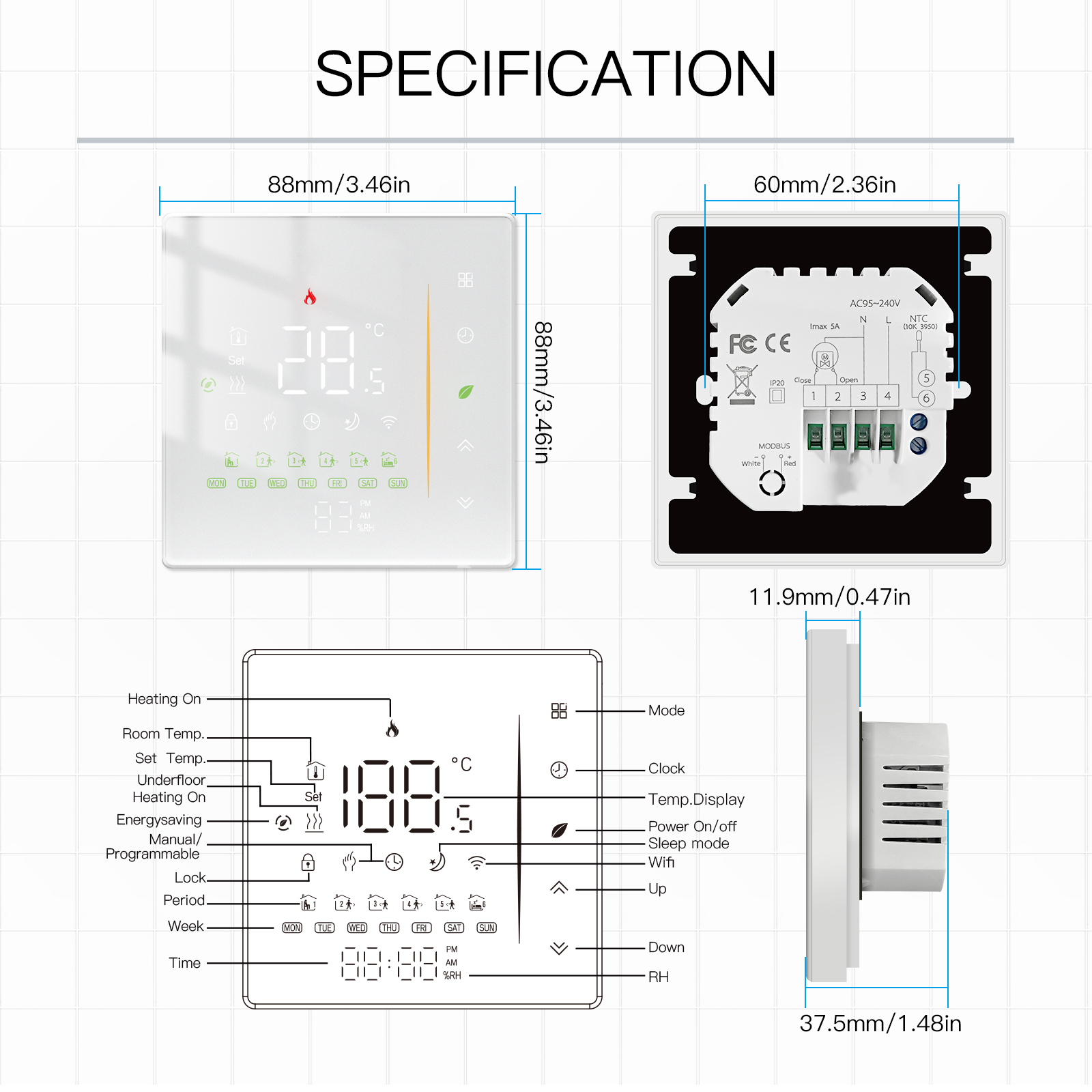 Moes Zigbee-Thermostat, Raumtemperaturregler für Wasser/elektrische Fußbodenheizung, Gaskessel, Luftfeuchtigkeit, Tuya, funktioniert mit Alex 5A16A