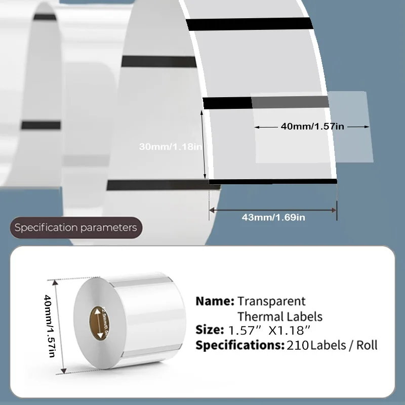 Etichette trasparenti Carta per etichette adesive termiche Rotolo per Phomemo M110/M200/M120/M220 E210 P50 DETONG P1 SINMARK SK20
