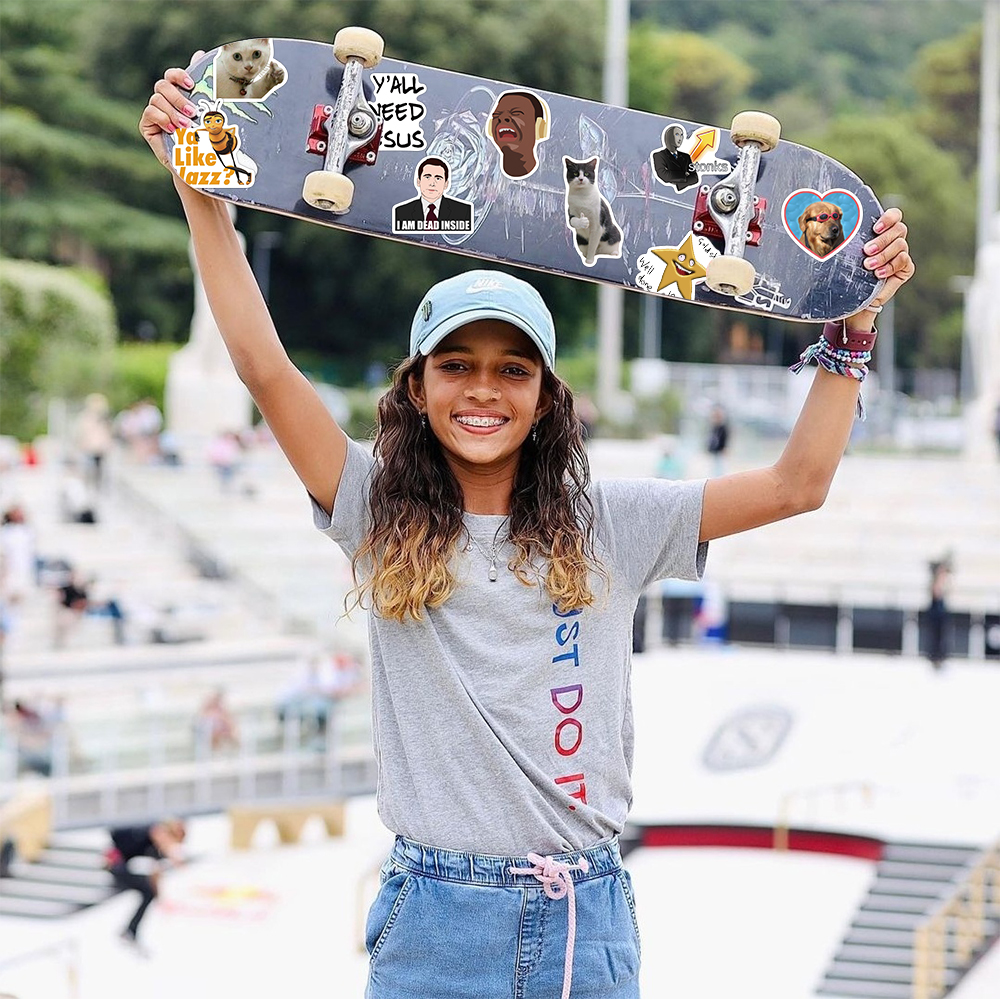 50/100/150 unids/pack divertido MEME gato pegatina genial motocicleta portátil teléfono maleta cuaderno coche botella juguete pegatina de moda juguete