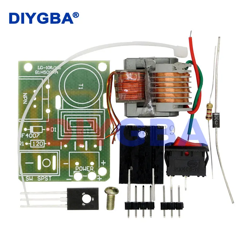 Inversor de generador de encendido de arco de alta frecuencia, Kit de bricolaje Boost Step Up 18650, transformador de núcleo en U Suite de 3,7 V, 15kV, CC de alto voltaje