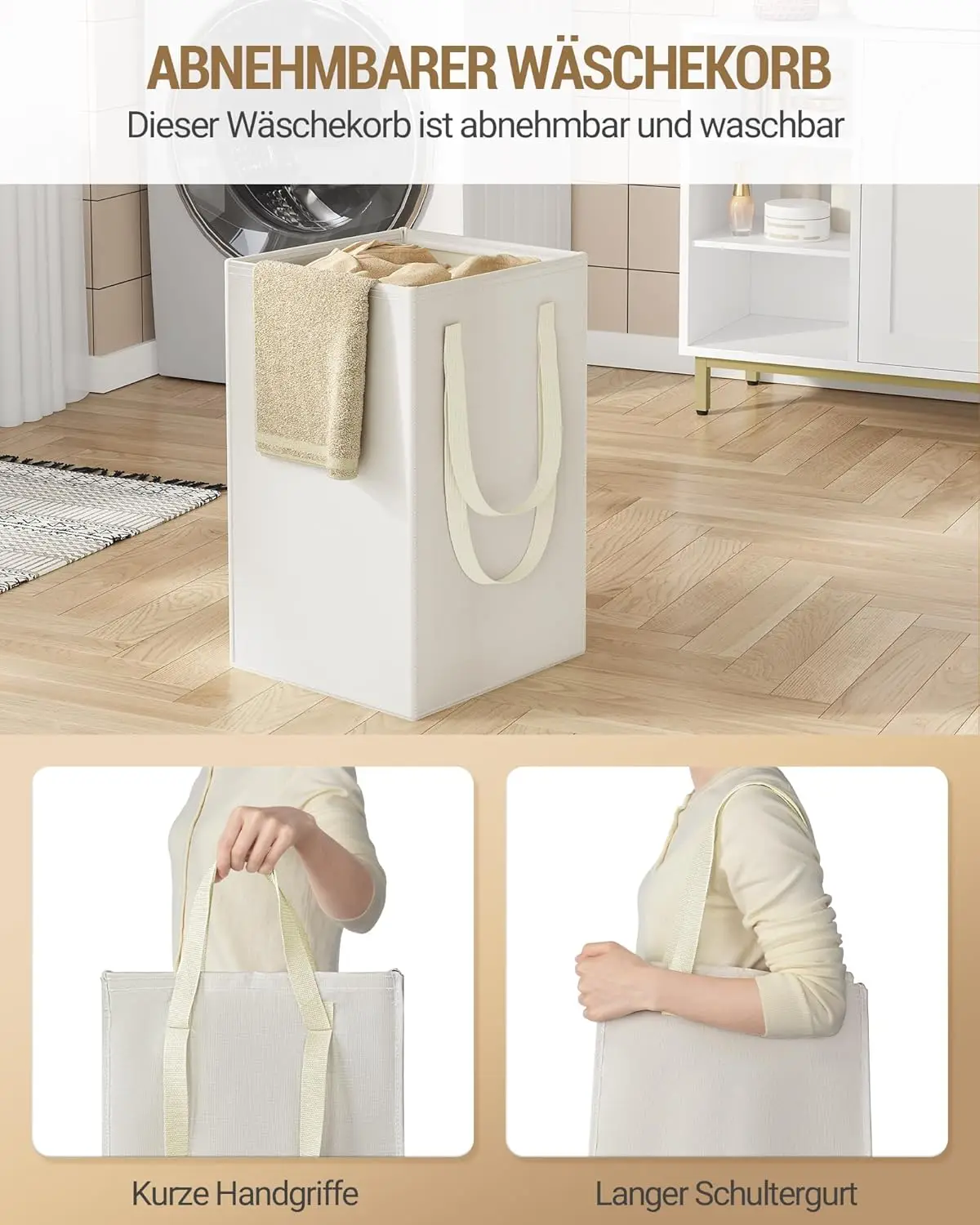 Hochschrank Badschrank, Laundry Bag, with Foldable Laundry Basket, Tür and Drawer, Adjustable Storage, 40 x 40 x 174 cm, White BC4
