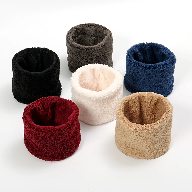 Kaschmir Warme Farbe Ring Winter Schal Solide Plüsch Dicke Outdoor Sport Männer Frauen Kinder Halstuch Volle Gesicht Maske Schalldämpfer