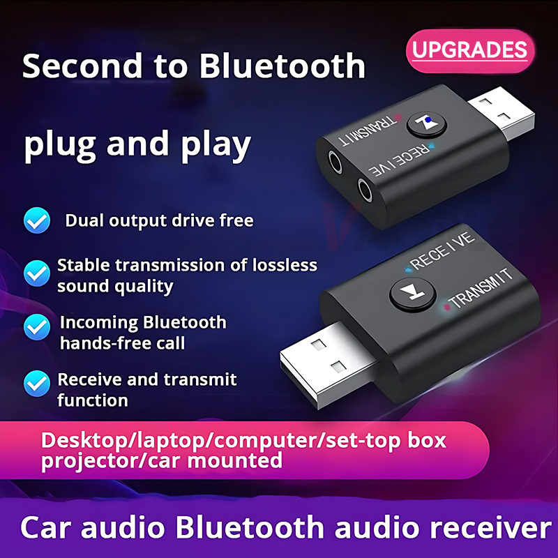 2 で 1 Bluetooth 5.0 オーディオレシーバートランスミッター 3.5 ミリメートル AUX USB ステレオ音楽ワイヤレスアダプターマイク付きカーキットスピーカー TV PC