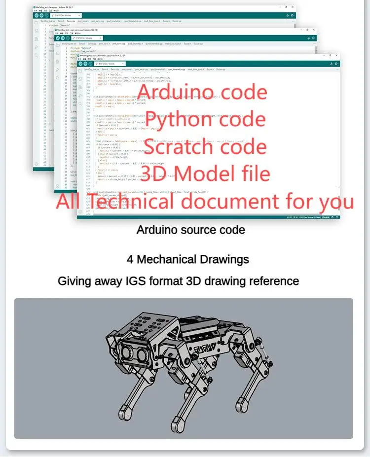 AI Robot Dog ESP32 Quadruped Visual Bionic Metal Robot For Arduino Robot DIY Kit for Python for Graphical Programmable Robot Dog